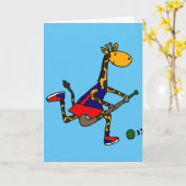分野のホッケーを遊んでいるおもしろいなキリン カード (黄色い花)