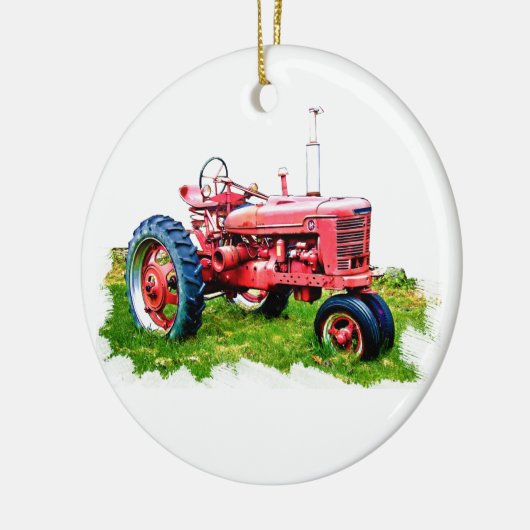 分野のヴィンテージの赤いトラクター セラミックオーナメント (左)