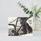分野の幸せな労働者の日の労働者のPCを耕すハードワーク シーズンポストカード (スタンド正面)