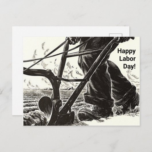 分野の幸せな労働者の日の労働者のPCを耕すハードワーク シーズンポストカード (正面/裏面)