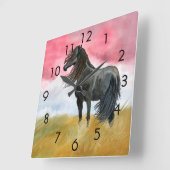 分野の時計の野生の黒い馬のムスタング スクエア壁時計 (傾斜)