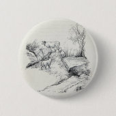 分野の流れ草原のプリントのヴィンテージ牛ヒツジ 缶バッジ (正面)