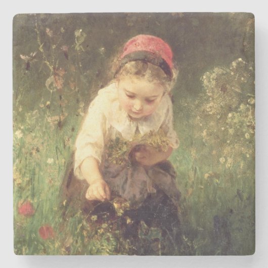 分野の若い女の子 ストーンコースター (正面)