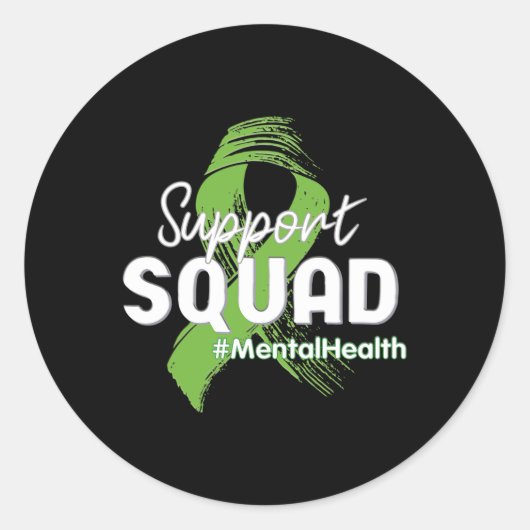 分隊メンタルヘルス認識度ライムグリーンリボン ラウンドシール (正面)