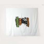 分隊不気味レトロハロウィーンデザイン(ブラック文字) - タペストリー (正面(横))