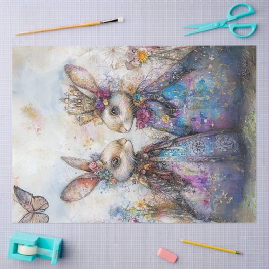 分離神人同形の着飾ったイースターウサギ 薄葉紙 (クラフト)