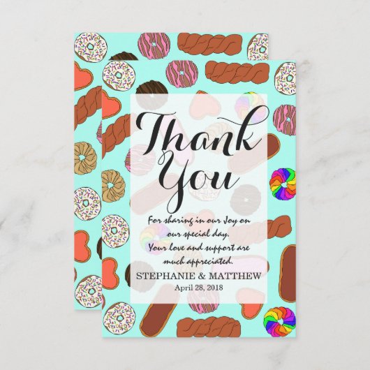 分類されたかわいい朝食のグルメのドーナツ サンキューカード (正面/裏面)