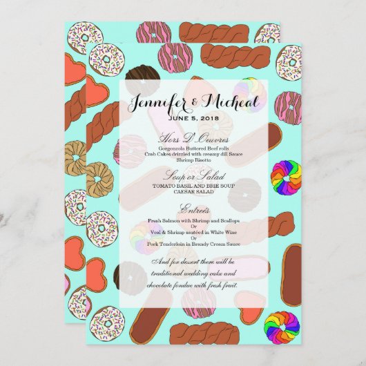 分類されたかわいい朝食のグルメのドーナツ メニュー (正面/裏面)