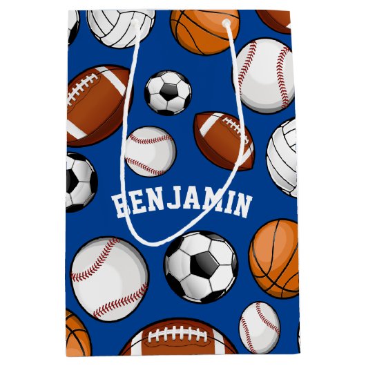 分類されたスポーツオールスターのカスタムな文字の青 ミディアムペーパーバッグ (正面)