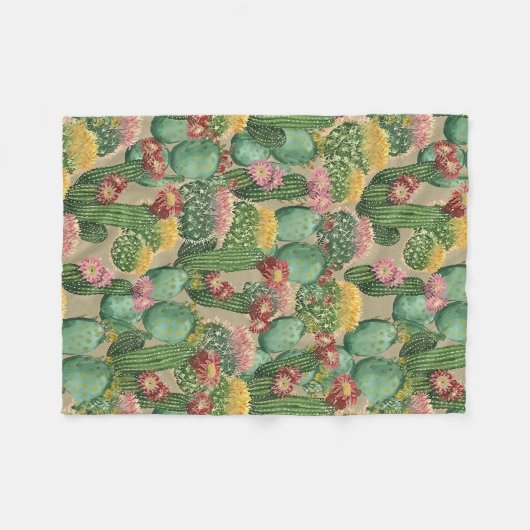 分類された咲くサボテンの植物 フリースブランケット (正面(横))