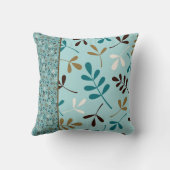 分類された葉の芸術のティール(緑がかった色)のクリーム色の金ゴールドブラウン クッション (裏面)