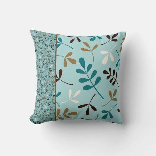 分類された葉の芸術のティール(緑がかった色)のクリーム色の金ゴールドブラウン クッション (正面)