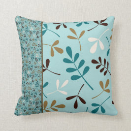 分類された葉の芸術のティール（緑がかった色）のクリーム色の金ゴールドブラウン クッション