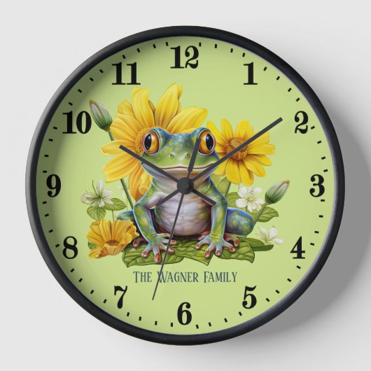 切りカエルの恋人に名前を追加 壁時計 (正面)