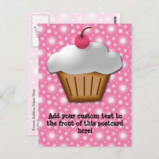 切り出しカップケーキとピンクのさくらんぼを上 ポストカード (正面/裏面)