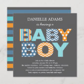 切り出しレターベビーシャワー招待状 – 男の子 招待状 (正面/裏面)
