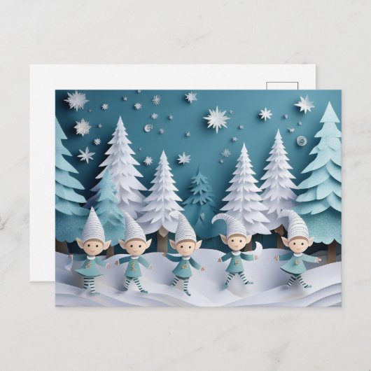 切り出し小妖精や小人の雪のクリスマスパーソナライズされた シーズンポストカード (正面/裏面)