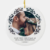 切り出し額写真初めてのクリスマスをミスター&ミセスとして セラミックオーナメント (裏面)