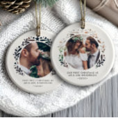 切り出し額写真初めてのクリスマスをミスター&ミセスとして セラミックオーナメント