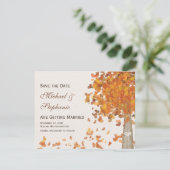 切り分けられたイニシャルの木の秋の保存日付 セーブザデート (スタンド正面)