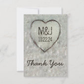 切り分けられたハートの樺の木の結婚式は感謝していしています サンキューカード (正面)