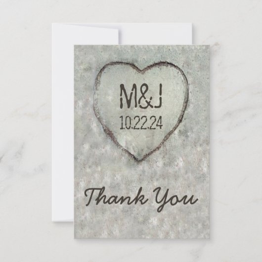 切り分けられたハートの樺の木の結婚式は感謝していしています サンキューカード (正面)