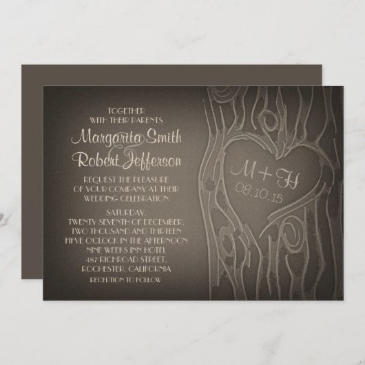 切り分けられた木のヴィンテージの結婚式招待状 招待状 (正面/裏面)