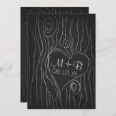 切り分けられた木の木製の黒の保存日付カード セーブザデート (正面/裏面)