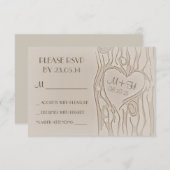 切り分けられた木素朴な結婚RSVPカード 出欠カード (正面/裏面)