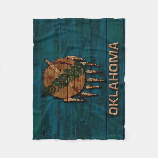 切り分けられるオクラホマの州の旗のヴィンテージ木 フリースブランケット (正面)
