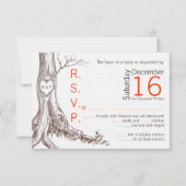 切り分けられる3x5 R.S.V.P.の応答カード秋の木のイニシャル 出欠カード (正面)