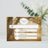 切り分けるヴィンテージの木RSVP 1.0を結婚します 出欠カード (スタンド正面)