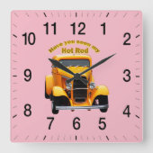 切り刻まれる前窓を持つ黄色く古いロードスター スクエア壁時計 (正面)