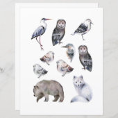 切り取ってコラージュする水色の北欧動物 (正面/裏面)