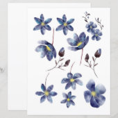 切り取ってコラージュできる水彩ブルーの花 (正面/裏面)