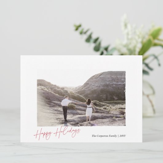 切り取られたエレガントエッジのあるハッピーホリデーズスクリプト シーズンカード (スタンド正面)