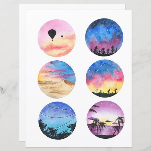 切り取りとコラージュを行う水彩風景円 (正面/裏面)