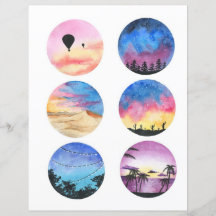 切り取りとコラージュを行う水彩風景円