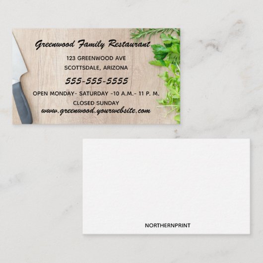 切り取り盤のハーブとナイフ 名刺 (正面/裏面)