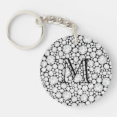 [切り子面]ダイヤモンドGem白灰色黒モノグラム キーホルダー (正面)