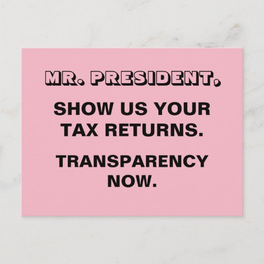 切り札は私たちに税のリターンの透明性を表示 ポストカード (正面)