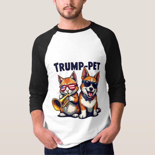 切り株のペットの切り札が再び安全なトランペット Tシャツ (正面)