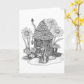 切り株の妖精の家色それあなた自身ブランクの挨拶 カード (黄色い花)