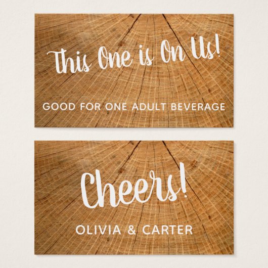 切り株の年輪の写真を使ったラスティックなドリンクチケット (正面&裏面)