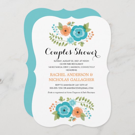 切り立った夏の花 |カップルのシャワー 招待状 (正面/裏面)