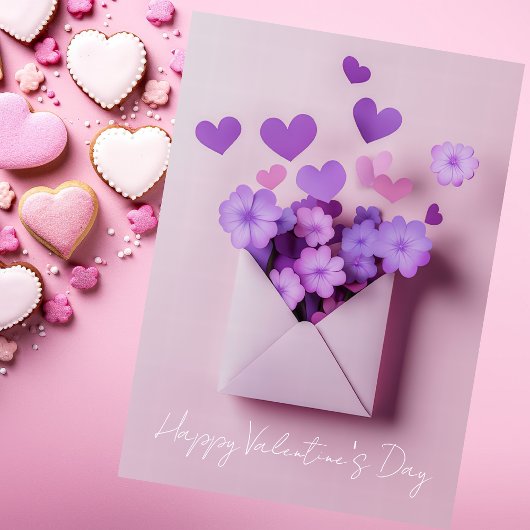 切り紙のハートと花のバレンタイン・グリーティング シーズンカード