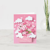 切り紙のハートと花のバレンタイン・グリーティング シーズンカード (正面)