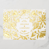 切り素朴花の日付金ゴールドを保存 箔招待状 (正面)