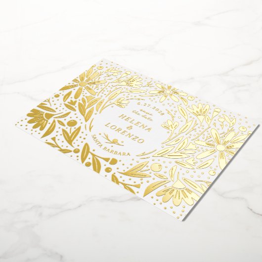 切り素朴花の日付金ゴールドを保存 箔招待状 (回転した状態)