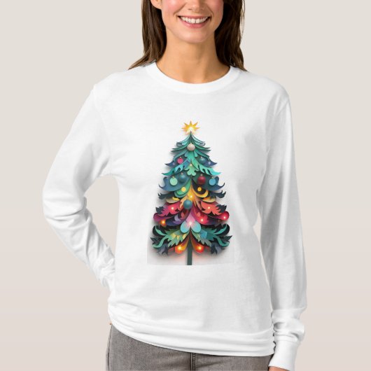切り絵のクリスマスツリー Tシャツ (正面)